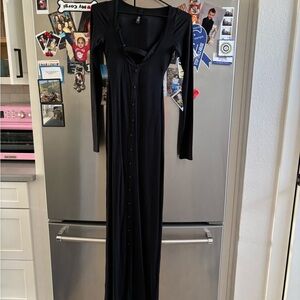 SKIMS Black Long Sleeve Maxi Dress w/ built in bra